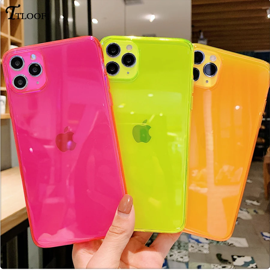 Neon Fluorescent Color Phone Cases For iphone 15 14 13 12 11 Pro Max Mini X XR XS 6 7 8 Plus SE 2020 Fully protected soft cover