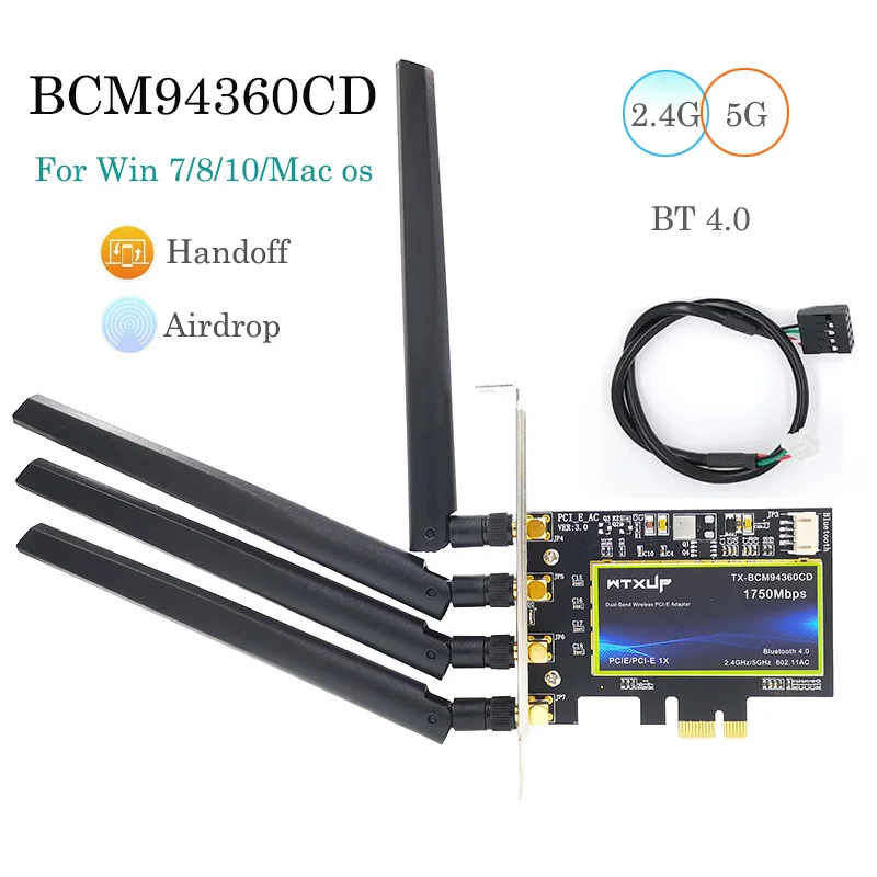 tarjeta Wifi de escritorio PCI-E de doble banda 802.11AC Broadcom BCM94360CD adaptador inalámbrico Bluetooth 4,0 Mac OSX