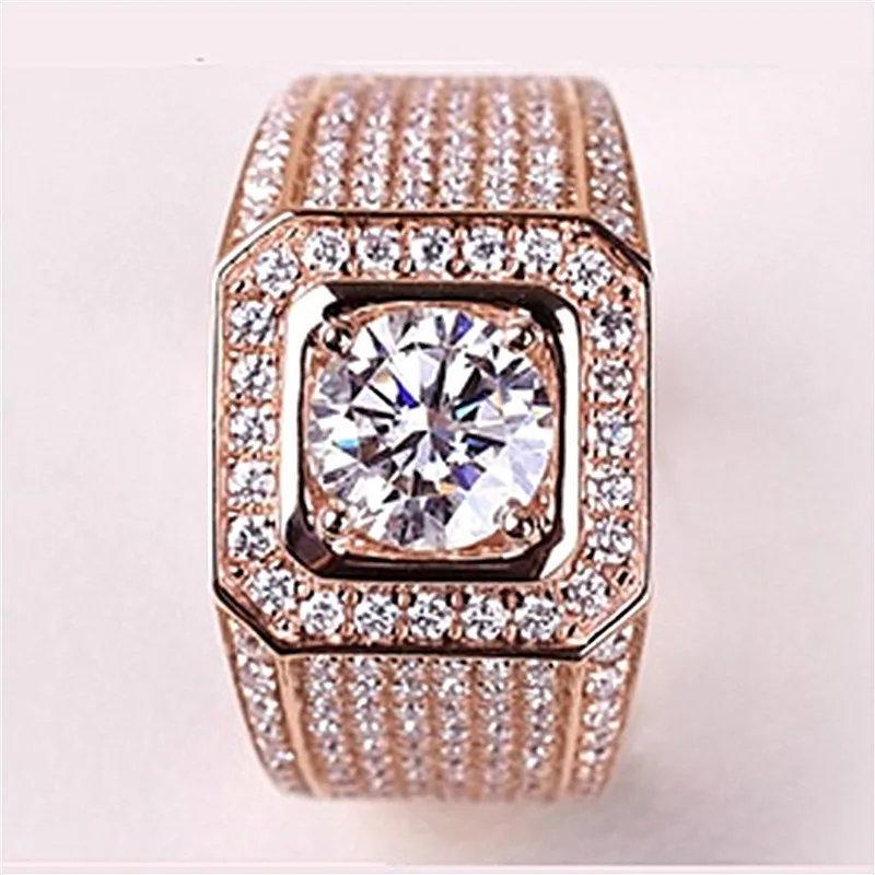 

Personality Simple Four Claw Crystal Wide Ring Trend Men Inlay Zircon Rose Gold Plated Ring Fashion Men Cocktail Party Jewelry