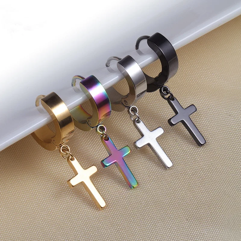 1 Stück Männer Frauen Punk Gothic Kreuz Übertrieben Klassische Metall Christian Kette Tropfen Baumeln Ohrringe Straße Hip Hop Schmuck Kpop – Detail 24