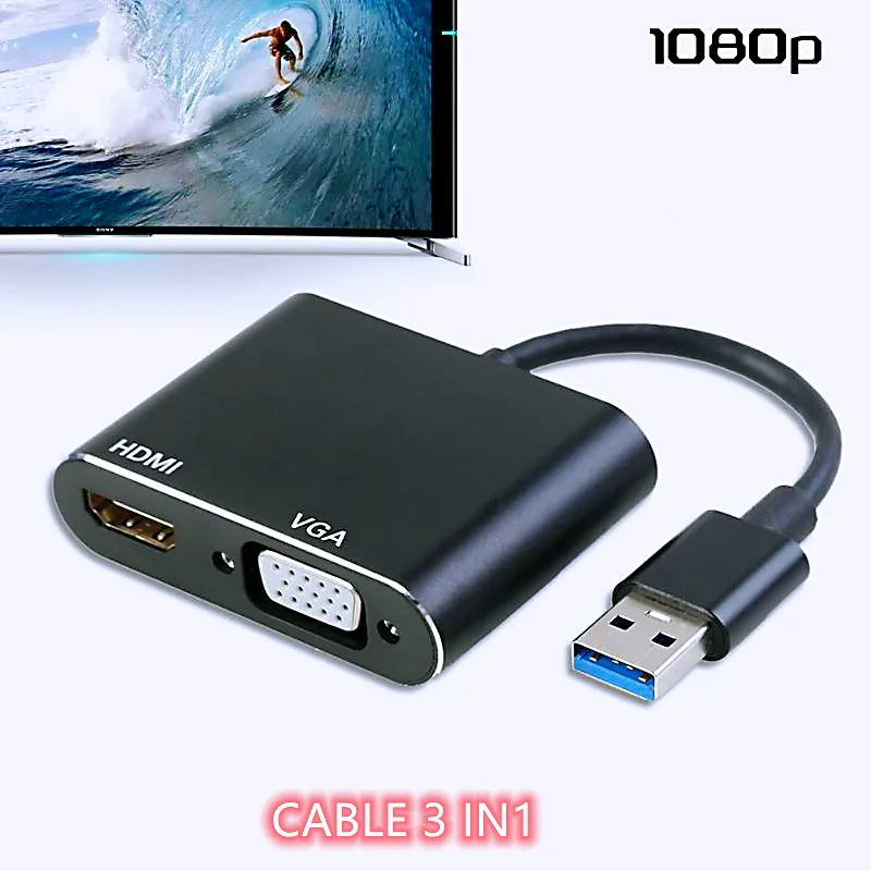 Usb2.0 to hdmi-compatible vga 1080p adapter video audio converter for mac os windows 7/8/10 pc tv hdtv projecto