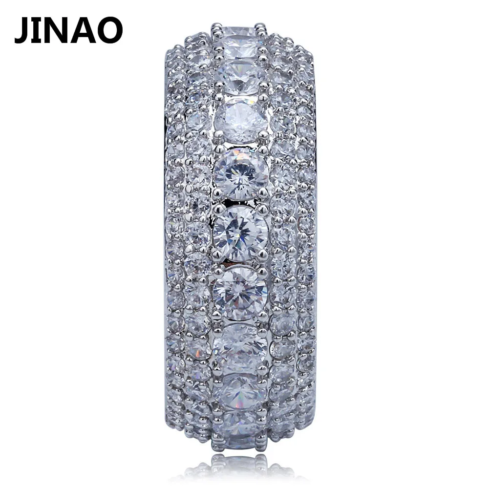 Jinao New  Hip Hop 5 Rows Luxury Cubic Zircons  Rings Fashion Classic Punk Males Finger Rings Size 7-11