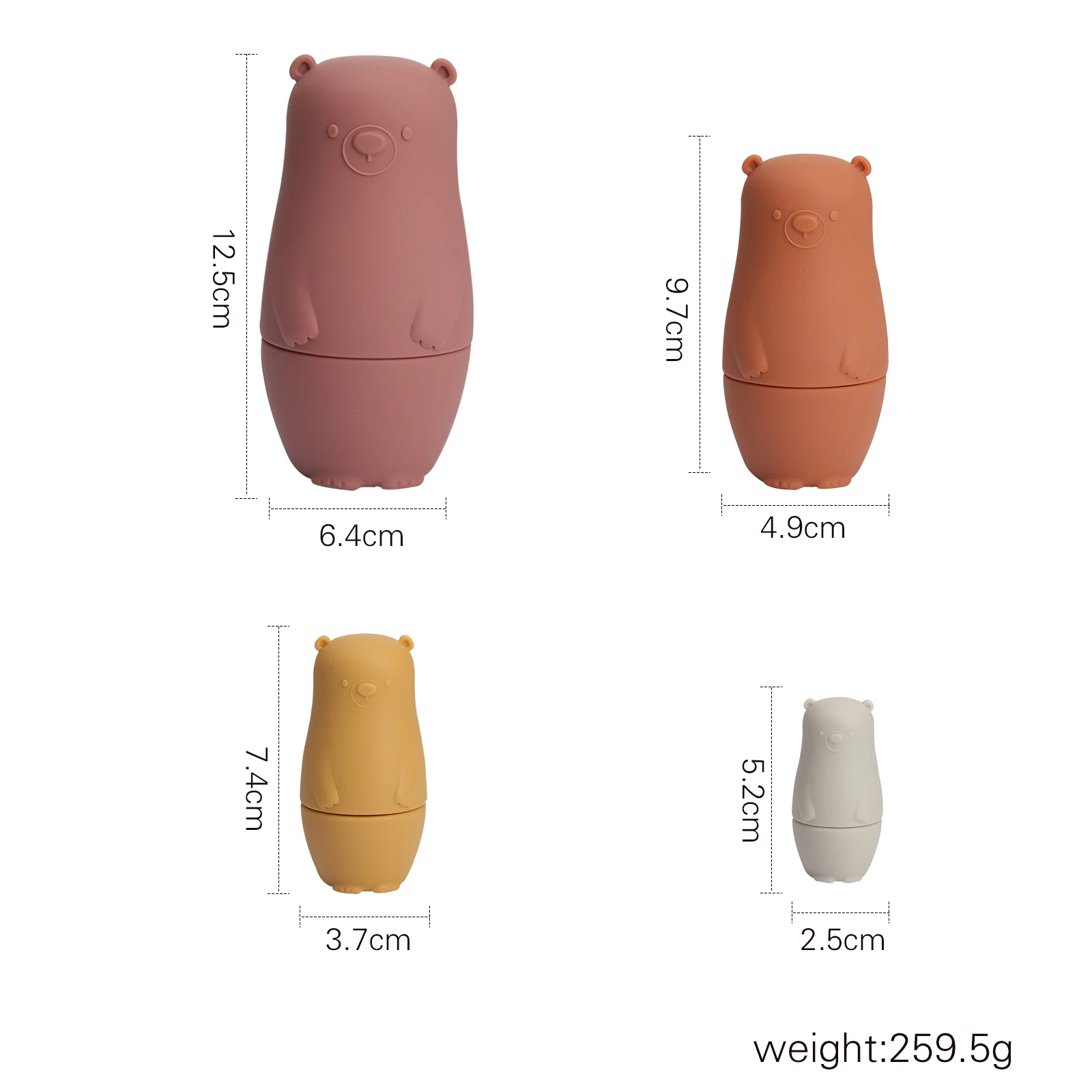 4PCS Baby Silicone Matryoshka Doll Cute Bear Shape Russian Nesting Dolls Poupee Russe Kids Early Educational Toy Children Gifts