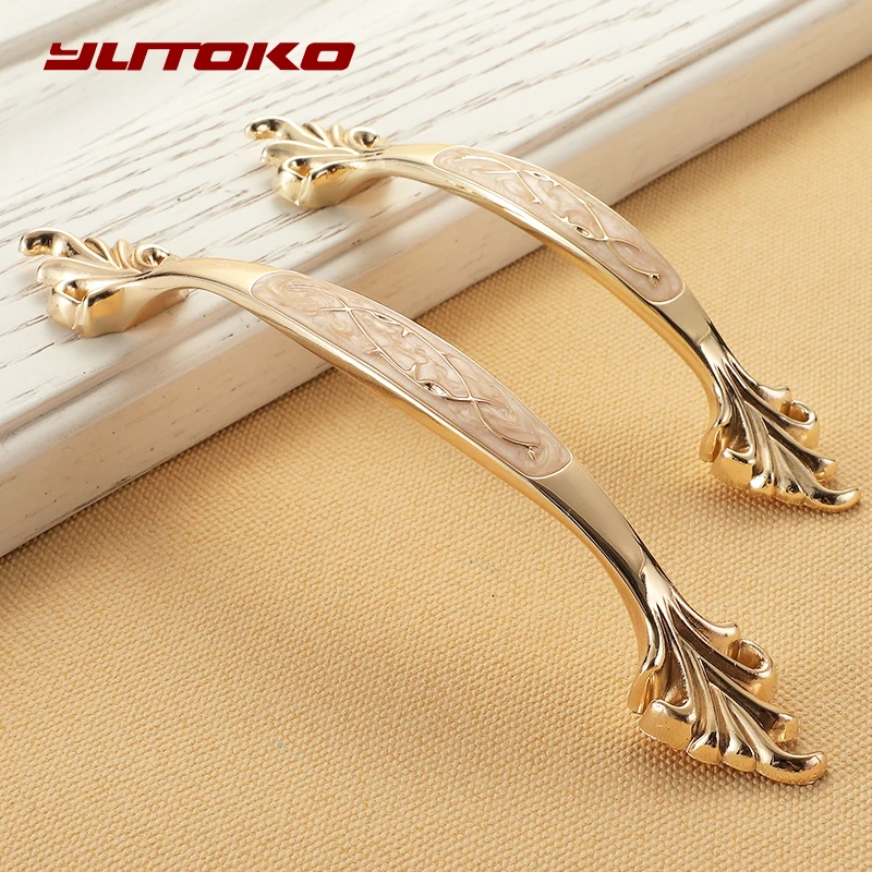 YUTOKO European Style Gold Cabinet Handles Solid Aluminum Alloy Kitchen Cupboard Pulls Drawer Knobs Furniture Handle Hardware