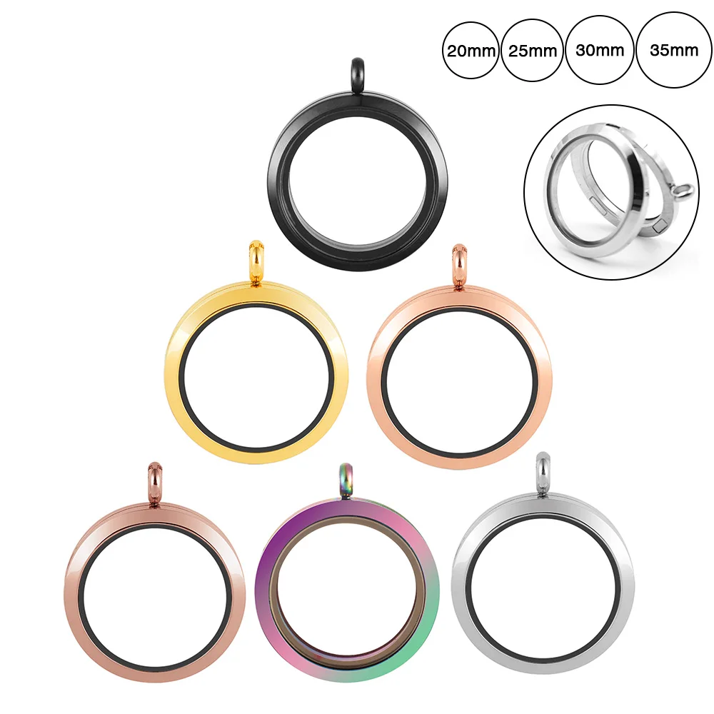 Wholesale Magnetic Opening Glass Floating Charms Living Lockets 20mm 25mm 30mm 35mm 316L Stainless Steel Round Locket Pendant