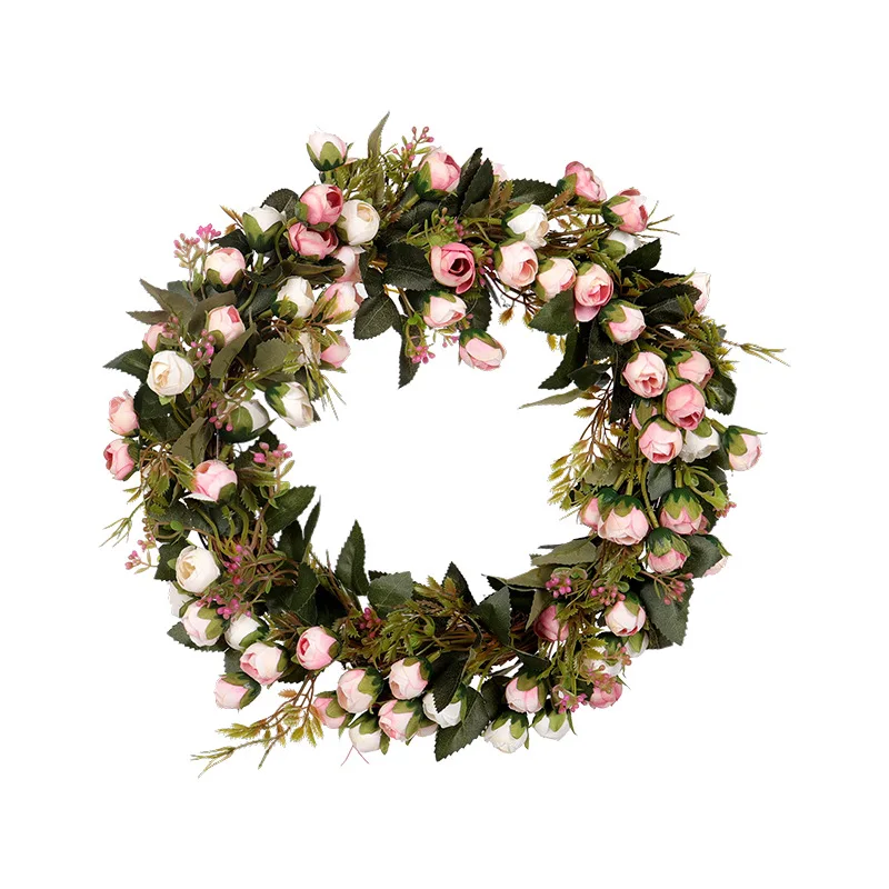 40cm Silk Wearth Rose Artificial Flowers Wreaths Door Perfect Quality Artificial Garland For Wedding Decoration Home Party Decor