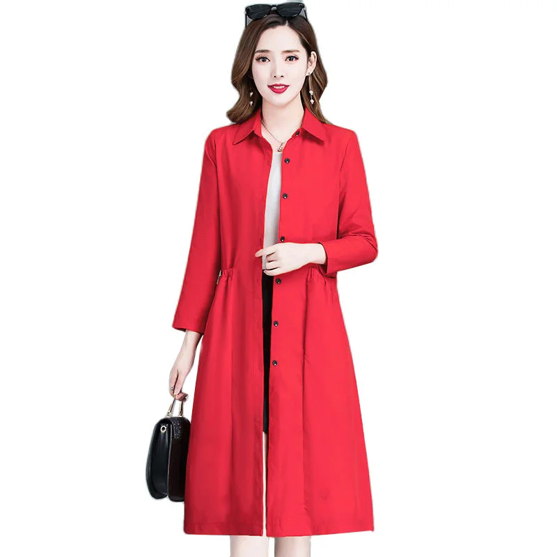 

Spring Autumn Coat Women Long Sleeve Trench Coat Nice Pop Middle-aged Female Windbreaker Thin Coat Casual Plus Size Overcoat