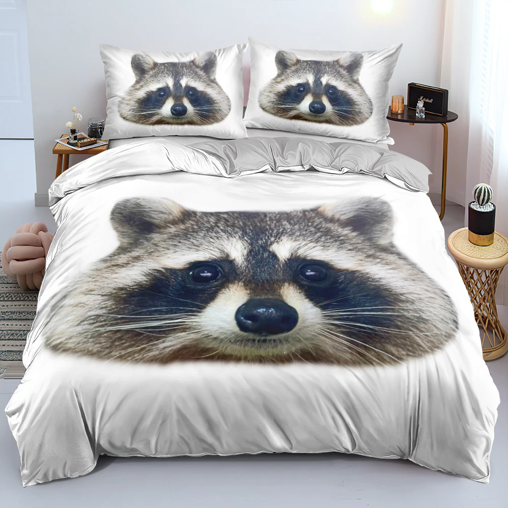 3D Cute Raccon Duvet Cover Set White Comforter Cover Set Twin Queen King Size 265x230cm Bed Linen for Children Custom Design