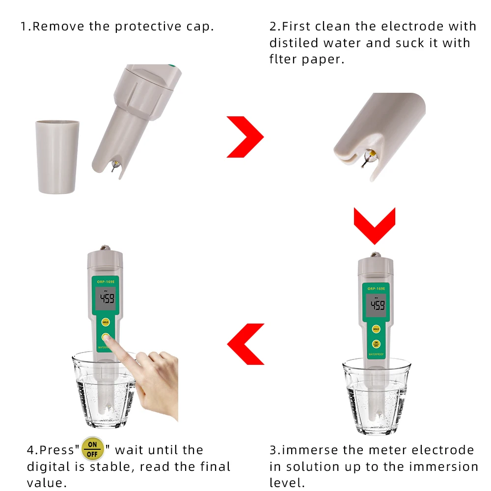 ORP Tester 169E/169F ORP Detector Redox Tester Waterproof ORP Meter 1999mV Water Quality Measurement Test Tool 50%off