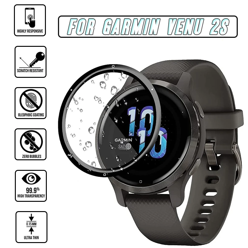Screen Protective Film For Garmin Venu 2S Smartwatch 3D Curved Soft Edge Full Coverage Clear Scratch-Proof Protector Accessories