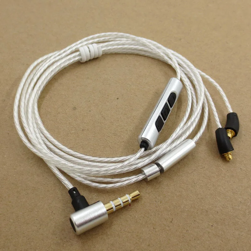 Сменный металлический кабель для Shure с 3 кнопками, посеребренный медный провод, улучшенный Hi-Fi кабель для наушников mmcx для iphone, Samsung se846