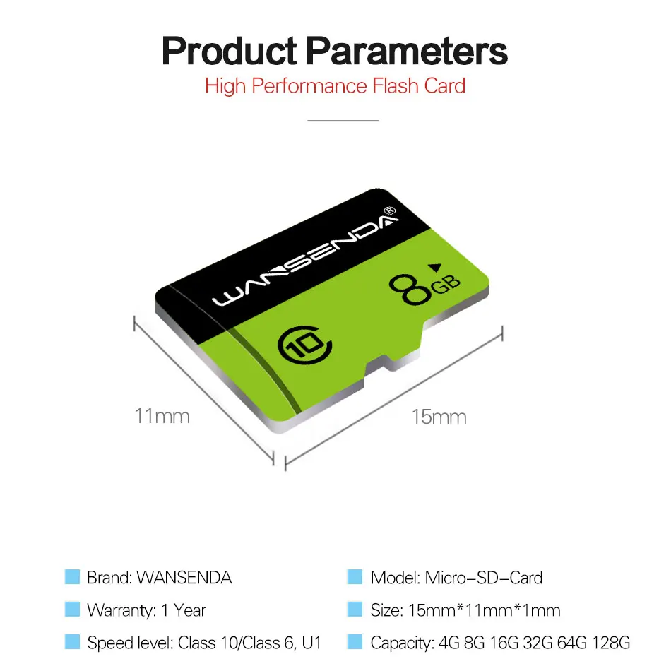 WANSENDA Memory Card 128GB 64GB 32GB 16GB Class 10 V10 Mini TF Card Transflash Card for Smartphone/PC