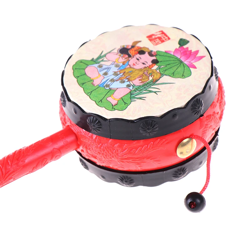 1Pc Chinese Tranditonal Rattle Drum Toy for Baby Boys Girls Red Baby Drum Hammer Rattle Kids Voice Toys Funny Toys Random Print