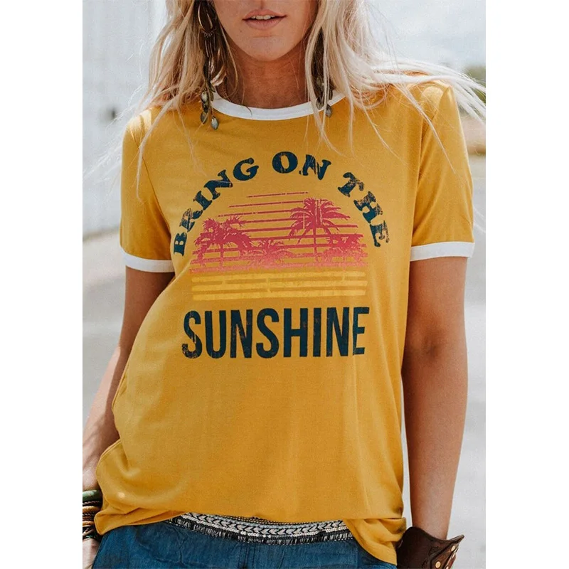 

Women T-Shirt Summer Short Sleeve tops tee Bring On The Sunshine T-Shirt 2023 Femme Harajuku t shirt Ladies Tops Tee