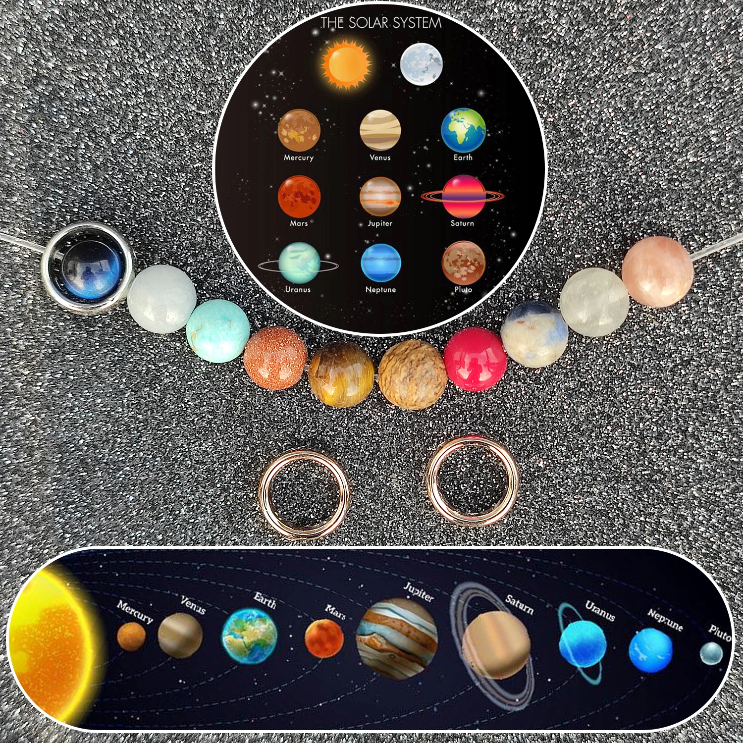 Galaxy Combination Natural Stone Beads Agate Jasper Tiger Eye Rose Quartz Round Loose Beads for Jewelry Making Diy Bracelet