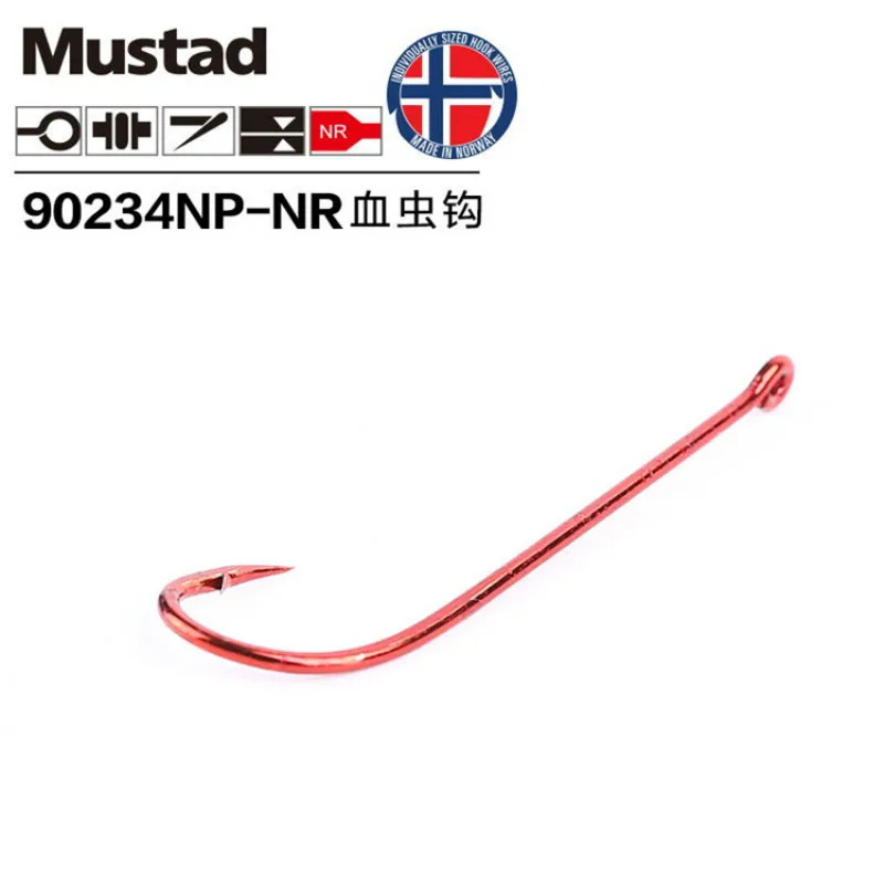 Original Mustad Hooks for Sea Fishing Pesca 90234 High Carbon Steel Hook Blood Worm Hooks Bait Barbed Peche Long Handle Hooks