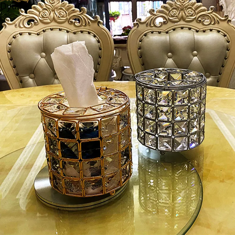 

DyuIhr European Creative Round Metal Tissue Box Home Living Room Coffee Table Bedroom Dining Pumping Paper Box Decoration