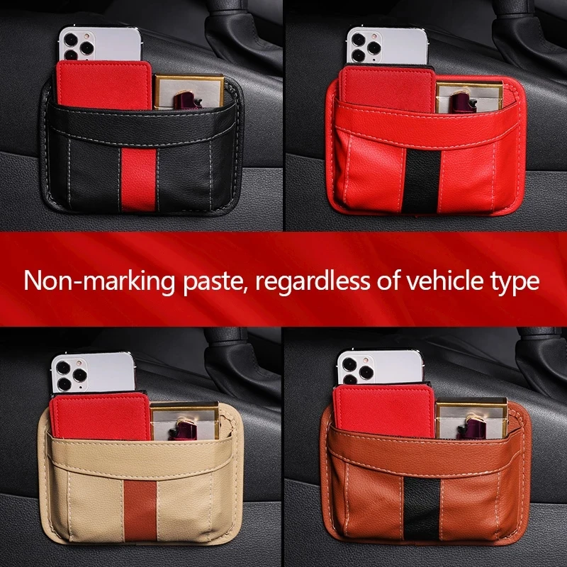 Universal Car Storage Box Multifunction PU Leather Protable Organizer Box Paste Type Debris Hanging Mobile Phone Storage Shelf