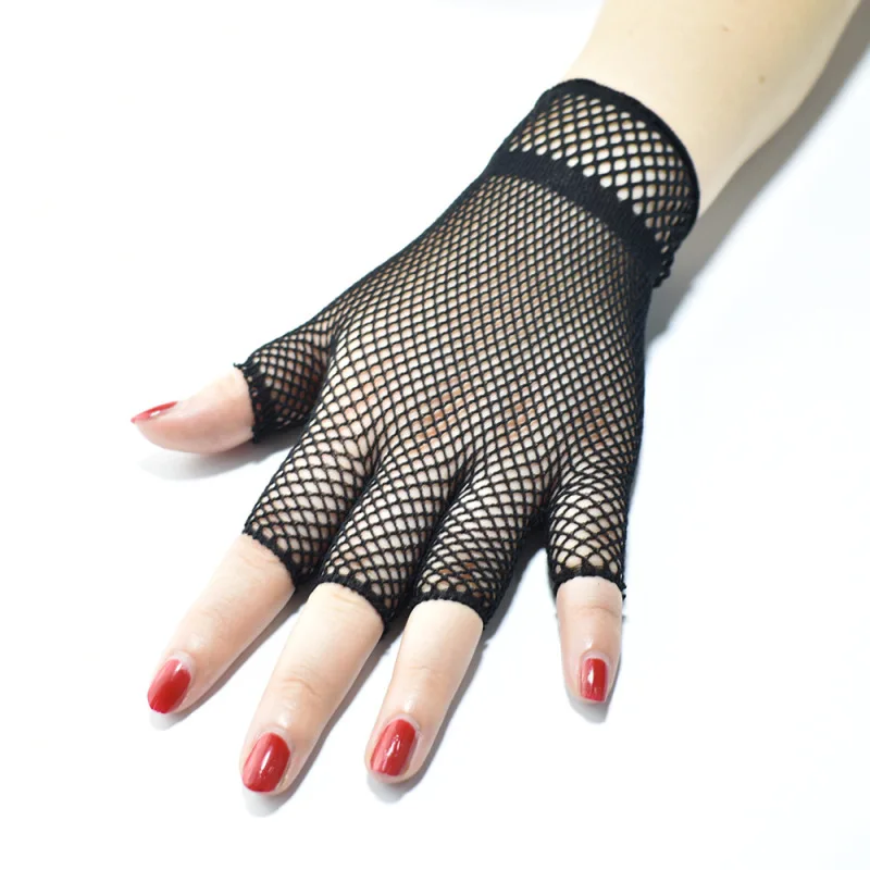 Sexy Fishing Net Mesh Short Half Finger Black Decoration Gloves Theme Party Etiquette Bar Pole Dance Elasticity Thin Cosplay