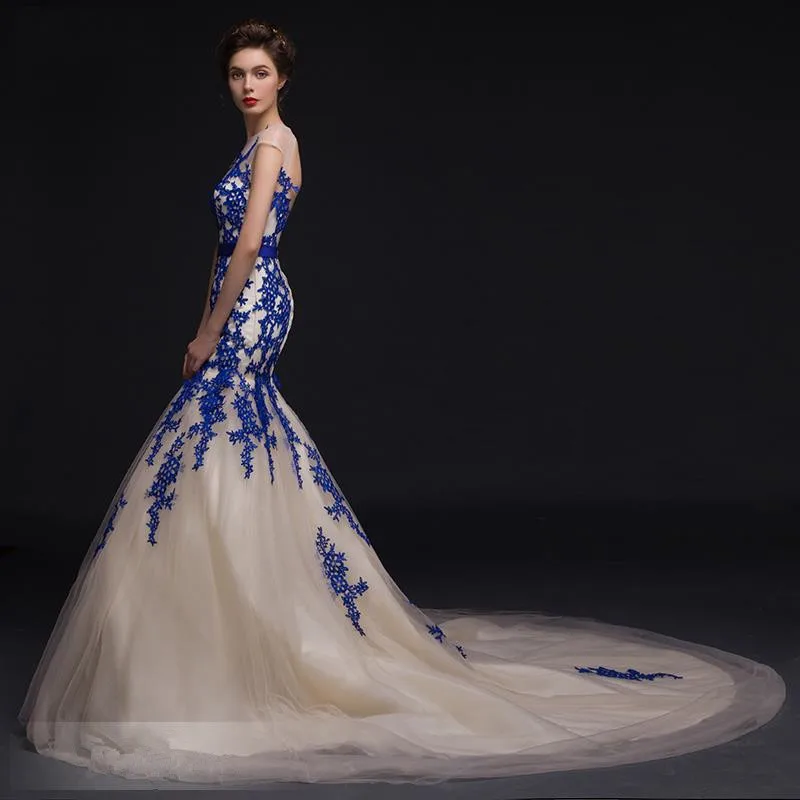 Robe de soirée de mariage sur mesure, robe longue et sexy en dentelle bleue, style indien, 2021