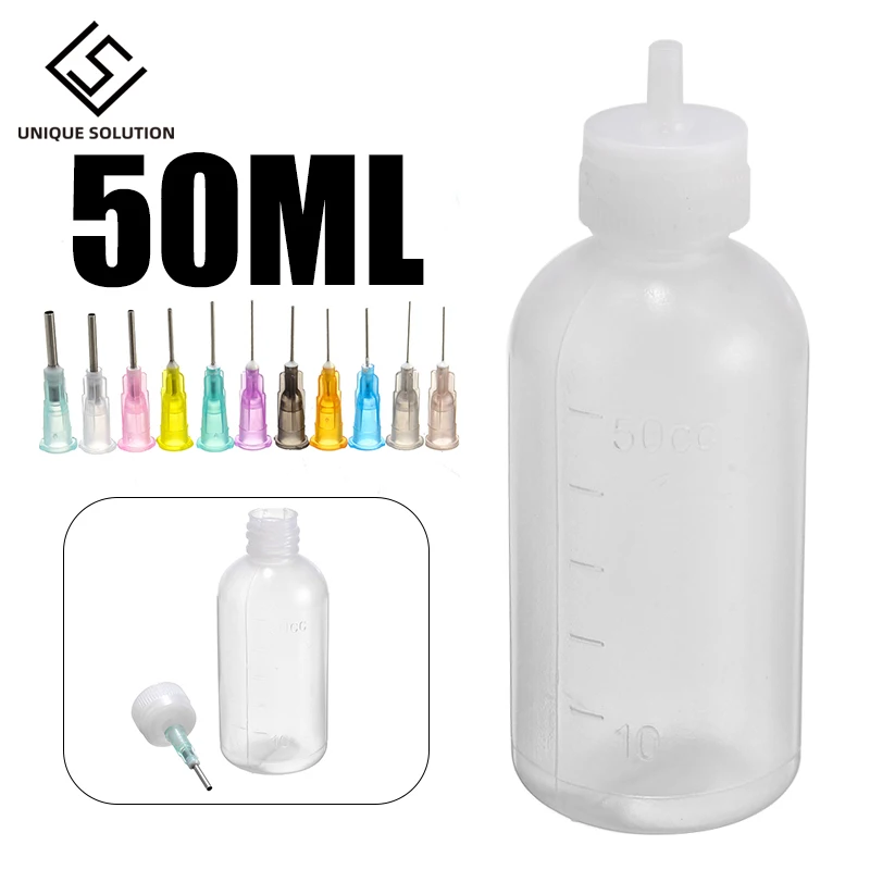 Free Shipping 50ml Empty E-liquid Plastic Rosin Flux Alcohol Bottle For Dispenser Rosin Solder Flux Paste +330 Needles