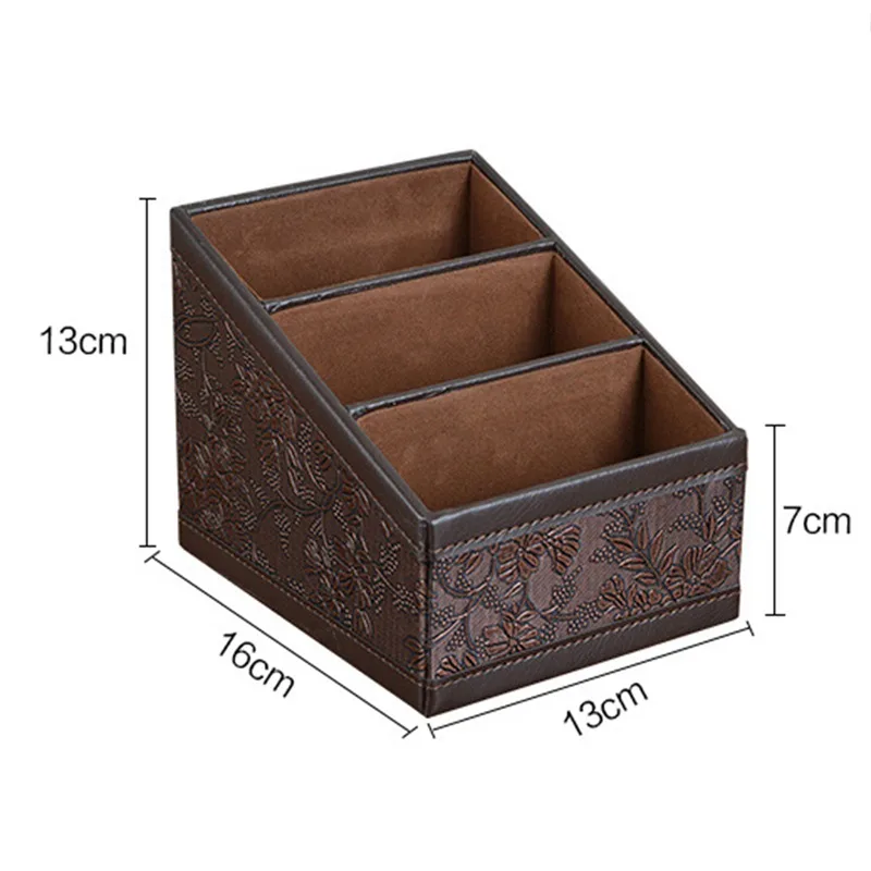 Retro PU Leather Cosmetic Storage Box Remote Control Phone Holder Table Organizer for Home Office Storage Case