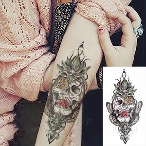 Waterproof Temporary Tattoo Sticker Skull Head Butterfly Flower Red Rose Fake Tatto Flash Hand Arm Tatoo for Women Men