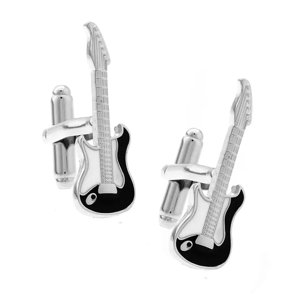 Men's Bass Guitar Cuff Links Quality Copper Material Black Color Music Instruments Design Cufflinks Wholesale & Retail