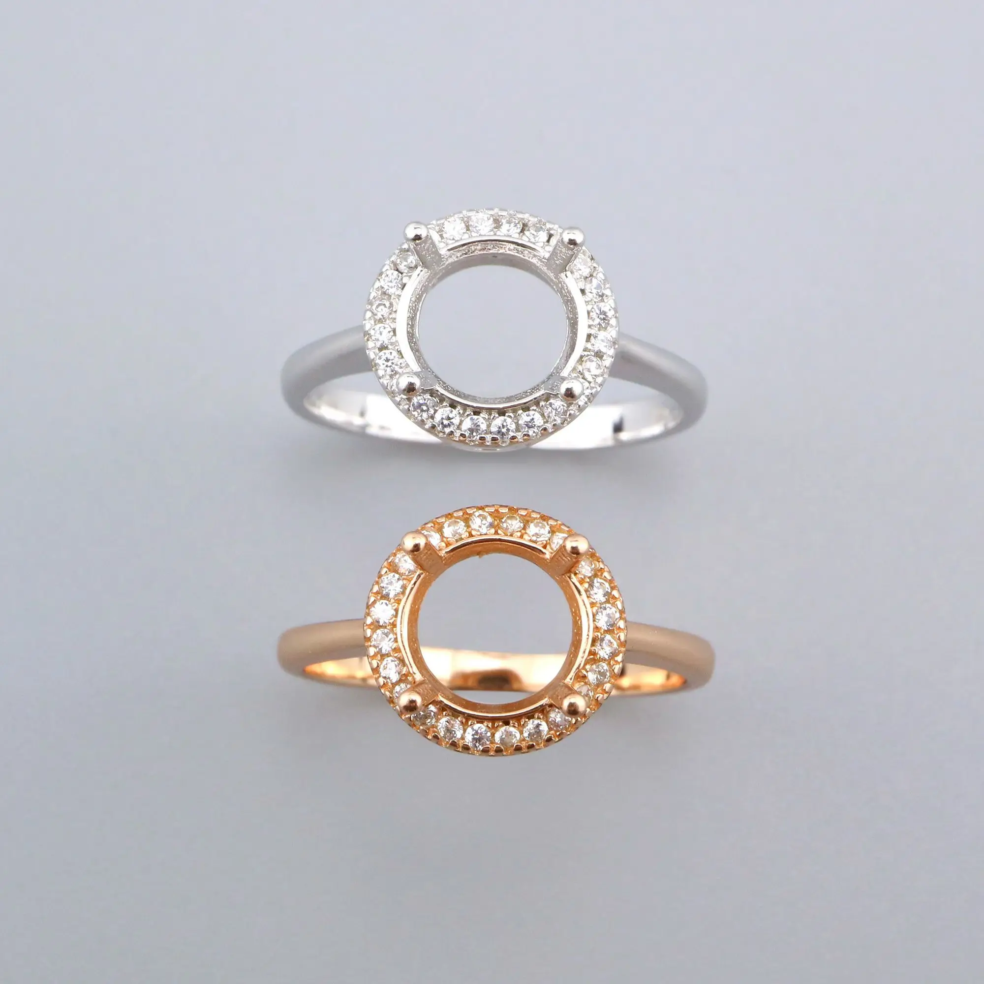 8Mm Ronde Prong Ring Instellingen Eenvoudige Schacht Solid 925 Sterling Silver Rose Gold Plated Set Maat Diy Ring Bezel 1210103