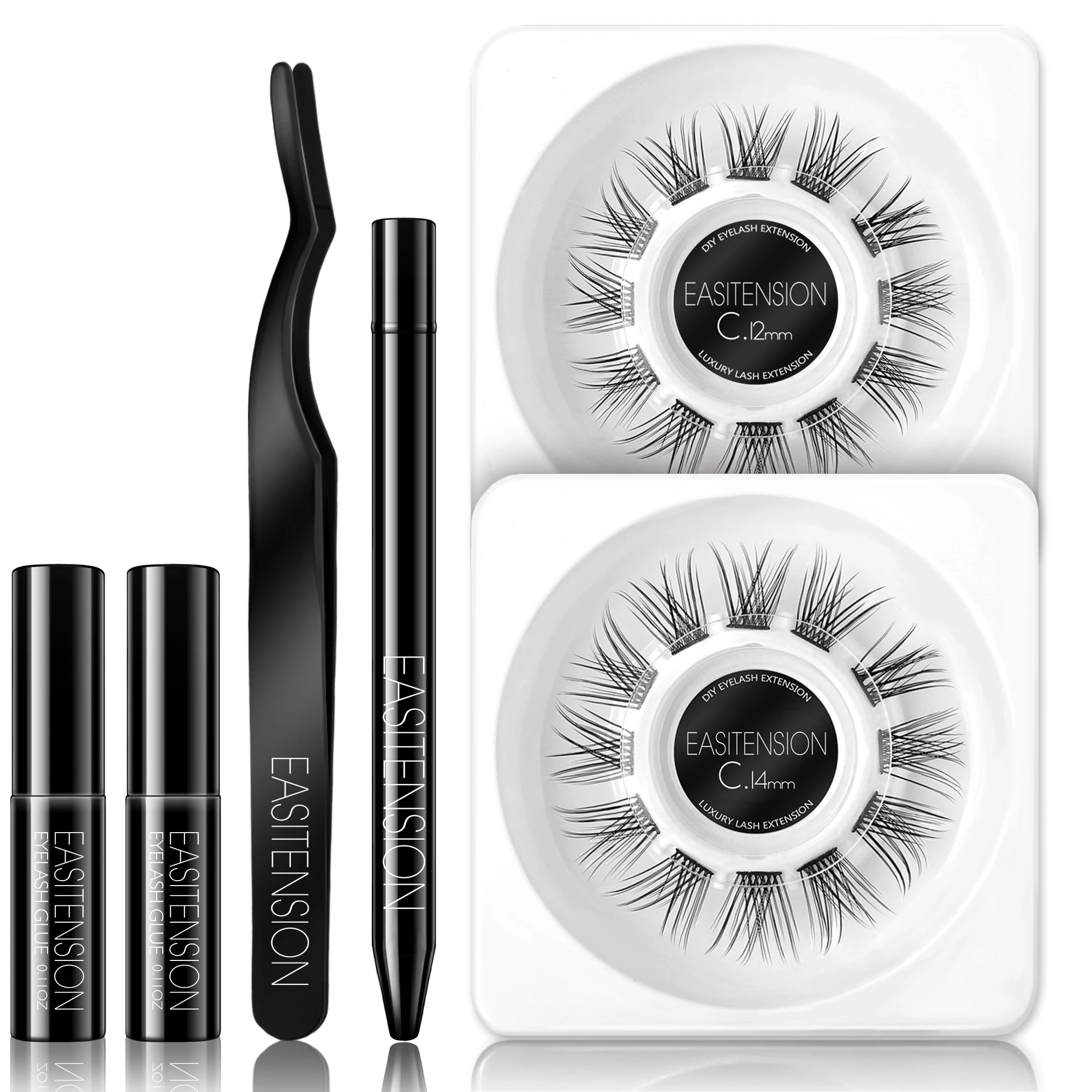 EASITENSION Individual Eyelash Bunche Diy Lashes Extension Kit Glue 24 Eyelash Clusters Professional Natural Lashes Set