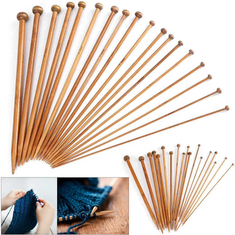 Hot Sale 18 Sizes/Set 35cm Single Pointed Carbonized Bamboo Needles Knitting Knit Tool 36pcs