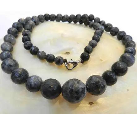 

Natural 6-14mm Faceted India Black Labradorite Gems Round Beads Necklace 18"