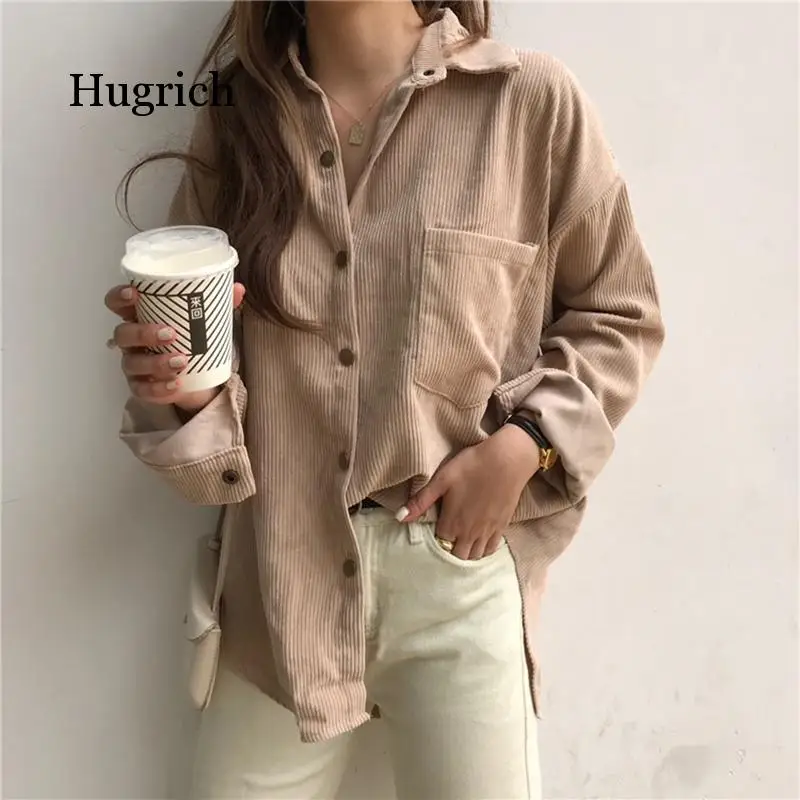 

Corduroy Jackets Women Winter Autumn Coats Single-Breasted Harajuku Overcoats Loose Solid Outerwear