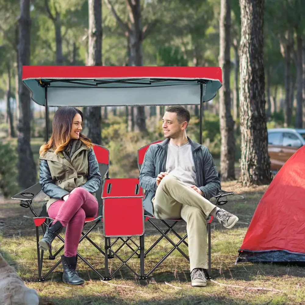 Portable Folding Camping Canopy Chairs w/ Cup Holder Cooler Outdoor