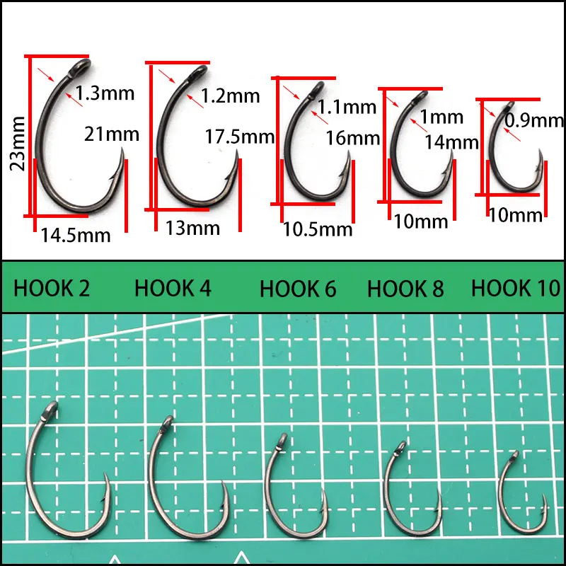 30PCS High Carbon Steel Carp Hooks Coating Carp Fishing Hook Wide Gape with Micro Barb Matt Black Yn Hook for Carp Coarse