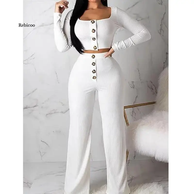 

Women's Two-Piece Set Solid Color Long-Sleeved Button Cardigan Slim Trousers Casual Suit Spring Autumn New