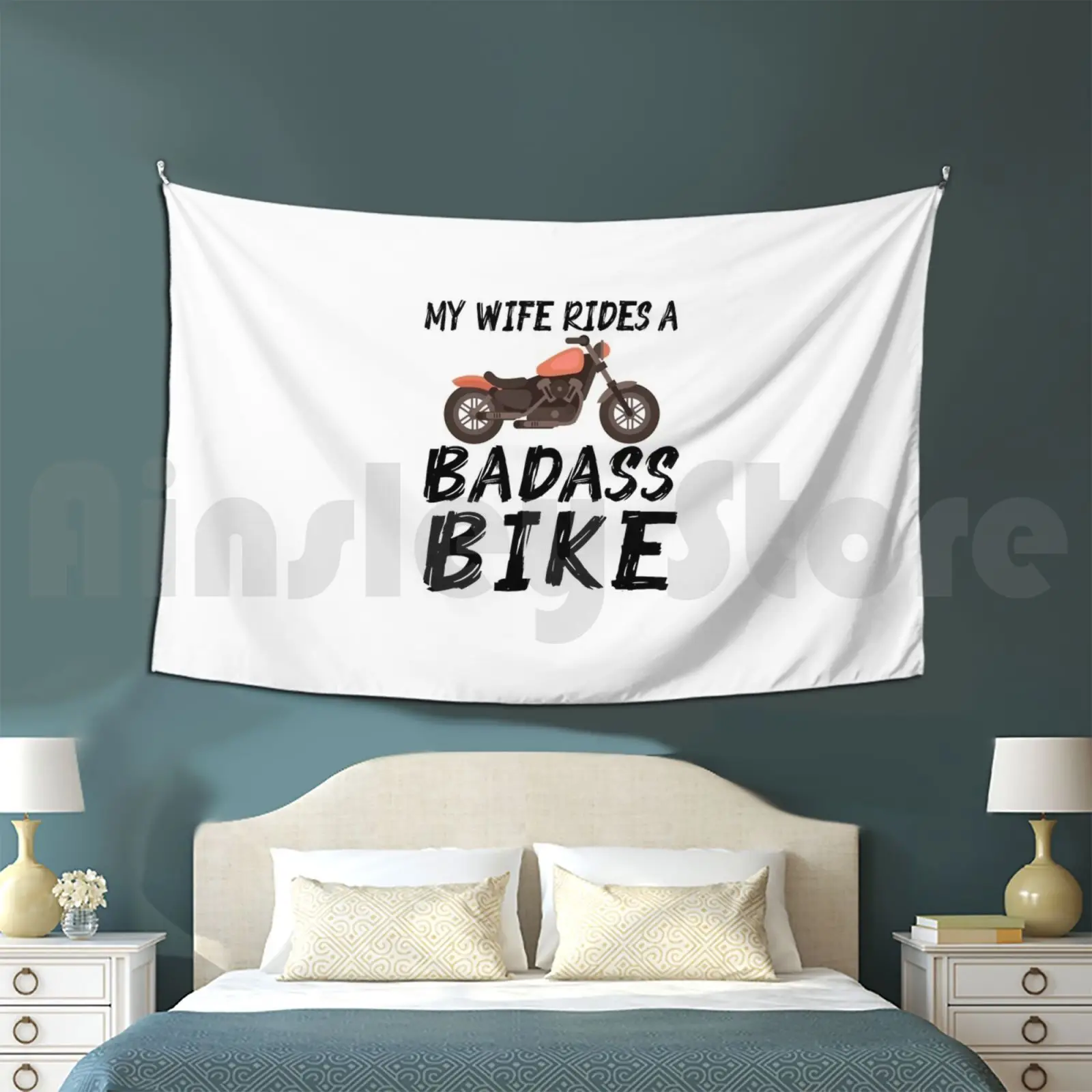 

My Wife Rides A Badass Bike Tapestry Background Wall Hanging Motorcycle Cruiser Chopper Mother Biker Women Chicks
