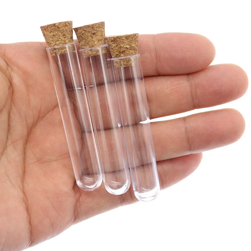 10pcs/pack 12x60 Mm Transparent Laboratory Transparent Plastic Test Tube Vial with Push Cap School Laboratory Equipment Supplies