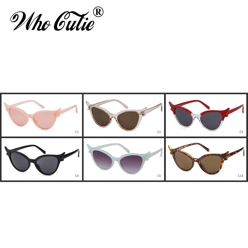 WHO CUTIE Brand 2025 Vintage 90s Unique Cat Eye Sunglasses Women Sexy Red Frame Retro Black Cateye Sun Glasses Shades Gift OM594