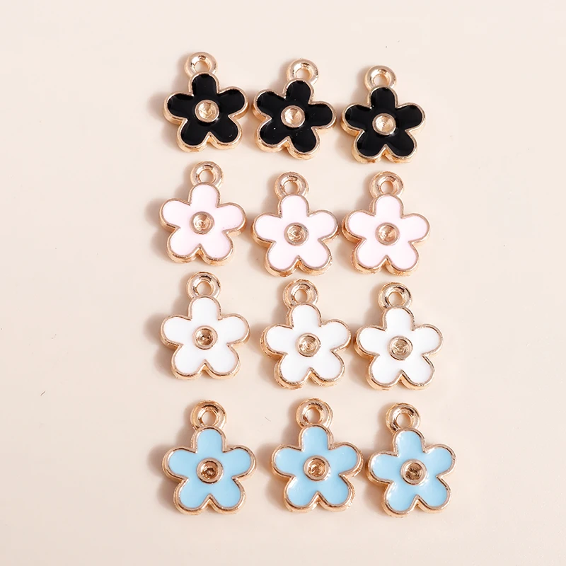 Leslie 10 Stück Niedliche Mini-Emaille-Sakura-Blumen-Anhänger für Ohrringe, Halsketten, Handgemachtes Schmuckzubehör – Detail 18