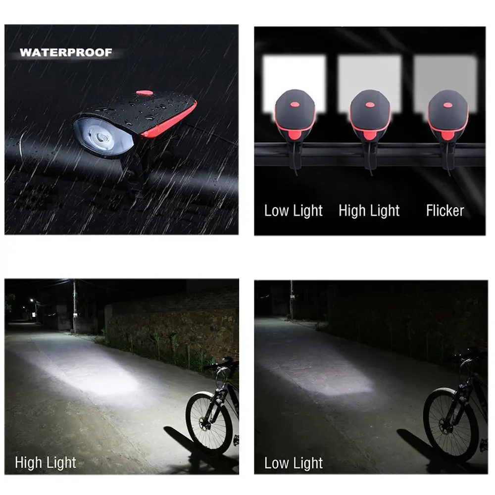 KHLITEC USB Rechargeable Bike Light Headlight Lamp Led MTB Bycicle Light 140 db Horn Bike Bell Waterproof Headlamp Flashlight