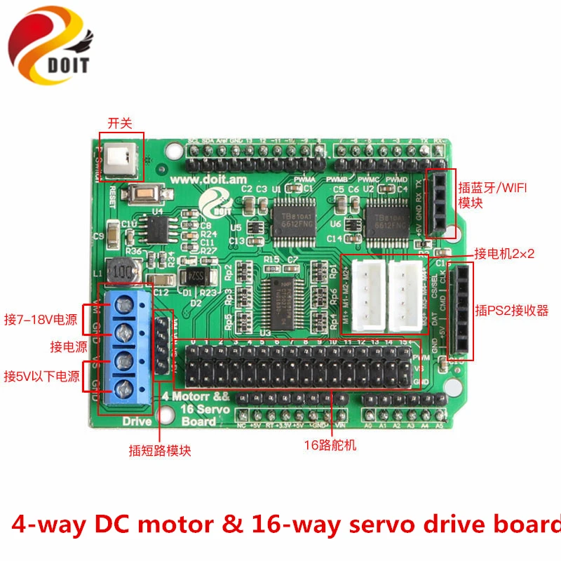 SZDOIT Wifi/Bluetooth/Handle Control Kit 2/4-channel DC Motor & 16-channel Servo Drive Board for RC Robot Parts for Arduino