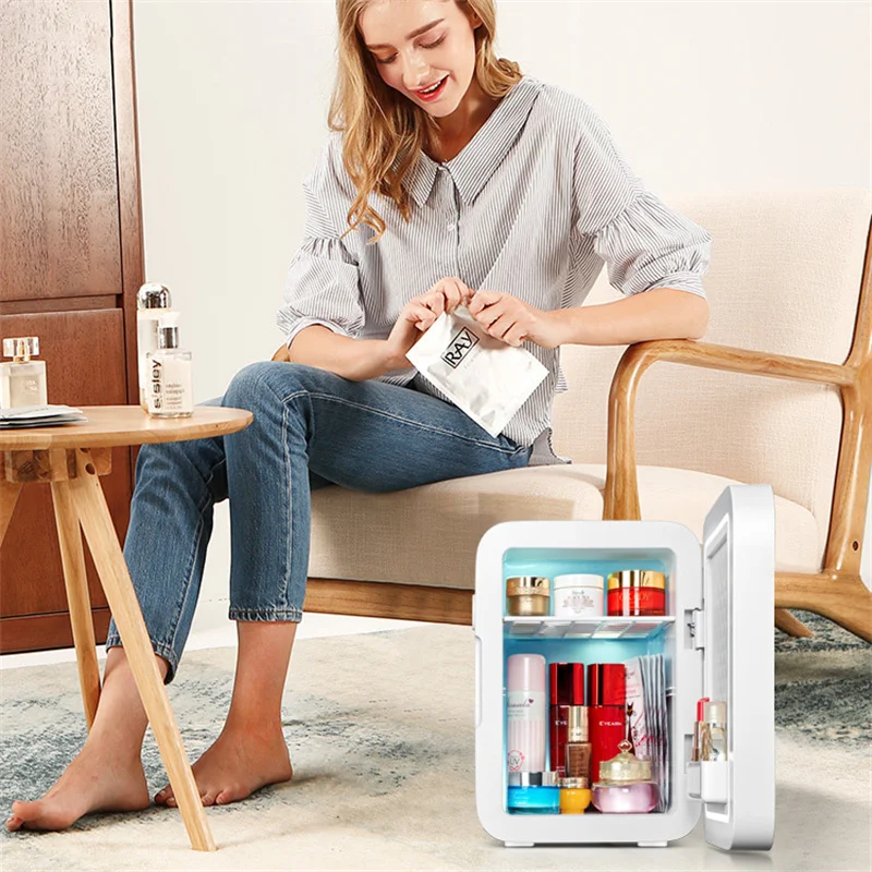 10L ثلاجة صغيرة الجمال مع مرآة كشاف ليد محمول السيارات سطح المكتب ماكياج الثلاجة ذكي درجة حرارة ثابتة BX42