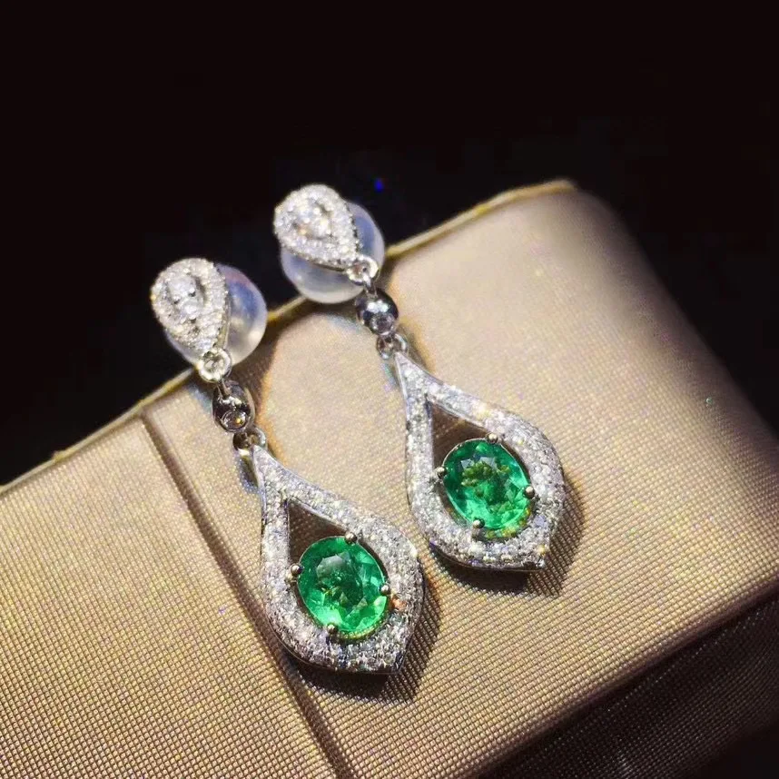 

Wedding Gift Elegant High Quality New Natural And Real emerald earring Real original emerald 925 sterling silver Gem Earring