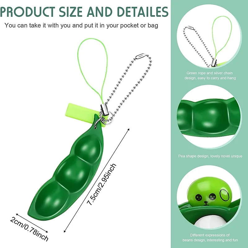 Edamame Squishy MF ite Squeeze Peas Beans Keychain, Fidget Decompression Toys, Cute Straighted Charleroi, Ever Rubber, Xmas Gift, 2Pcs