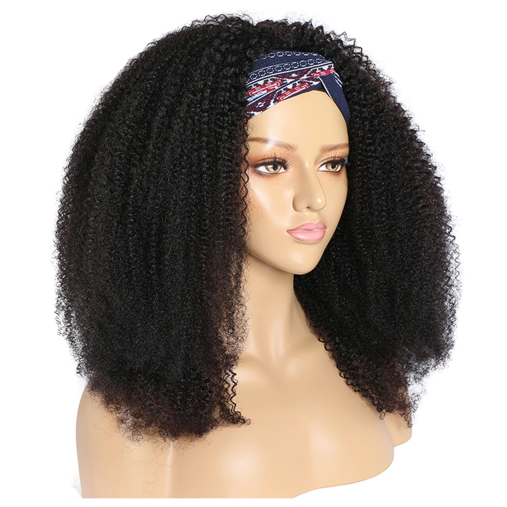 Afro Kinky Curly Headband Wig Human Hair Maxine Kinky Curly Bob Headband Wigs Female HeadBand Hair Wig Full Head Band Scarf Wig