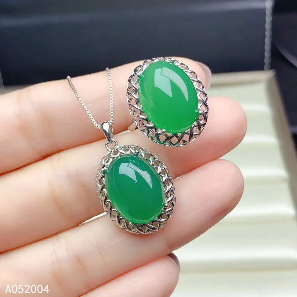 

KJJEAXCMY Fine Jewelry 925 Sterling Silver Inlaid Natural GEM Chalcedony Female MISS Ring Pendant Set Popular Supports Test