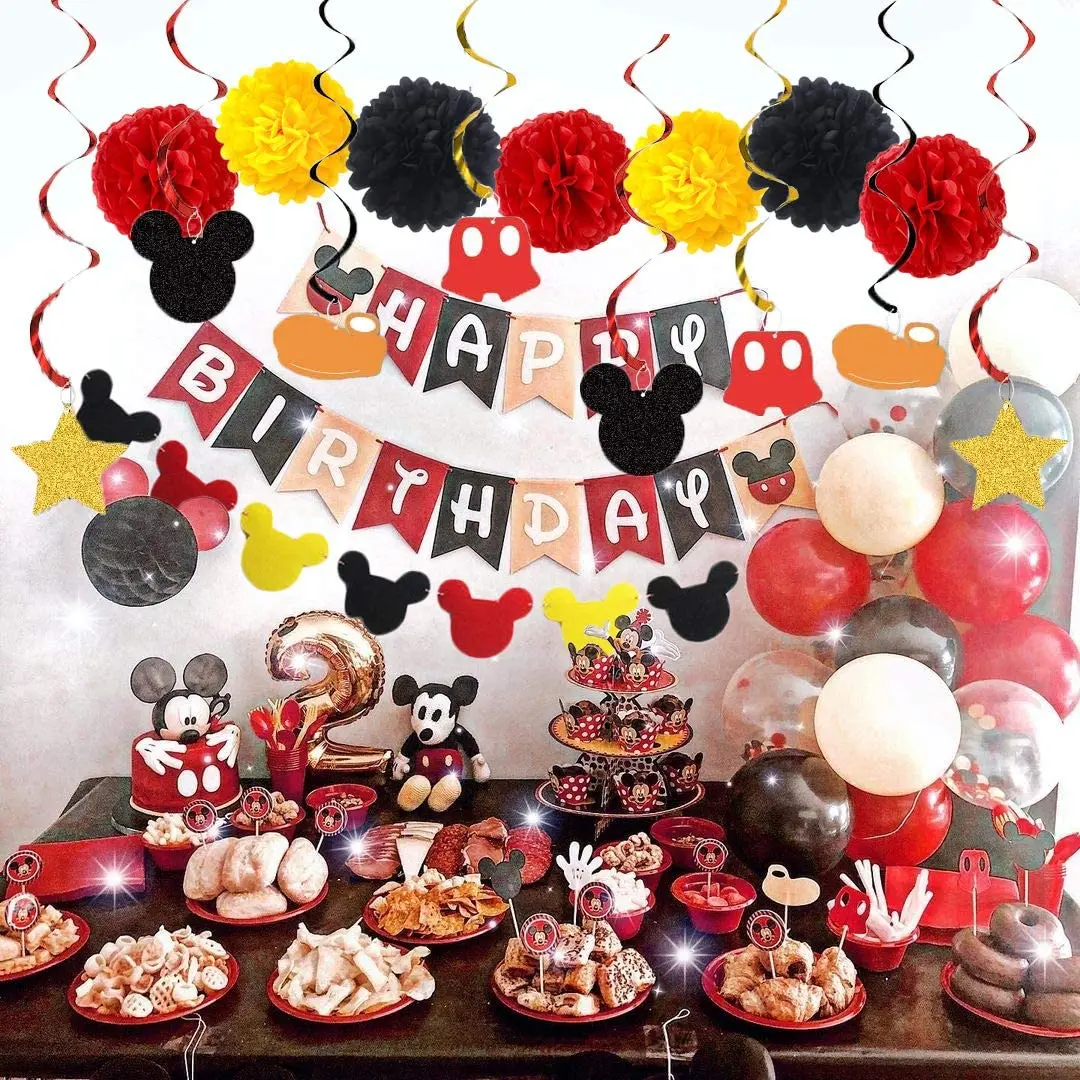 Happy 1st Birthday Black Mickey Mouse Cake Topper 1 One Year Old Party Decorations Supplies for Baby Boys Girls favor