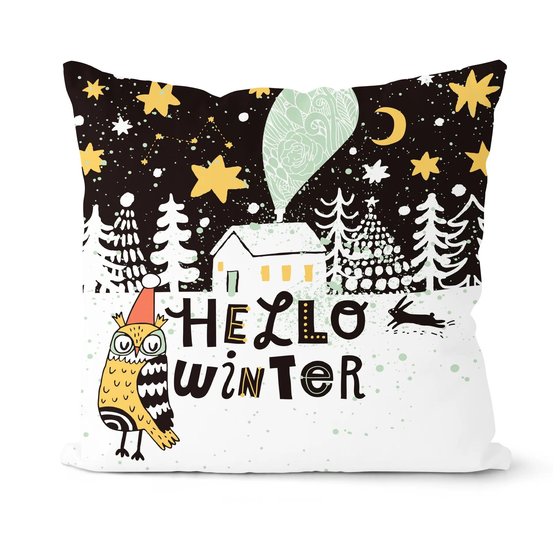 2023 Merry Christmas Cushion Cover Hot Gold Black White Print Pillow Case Hand Painted Cartoon Throw Pillows New Year Room Decor