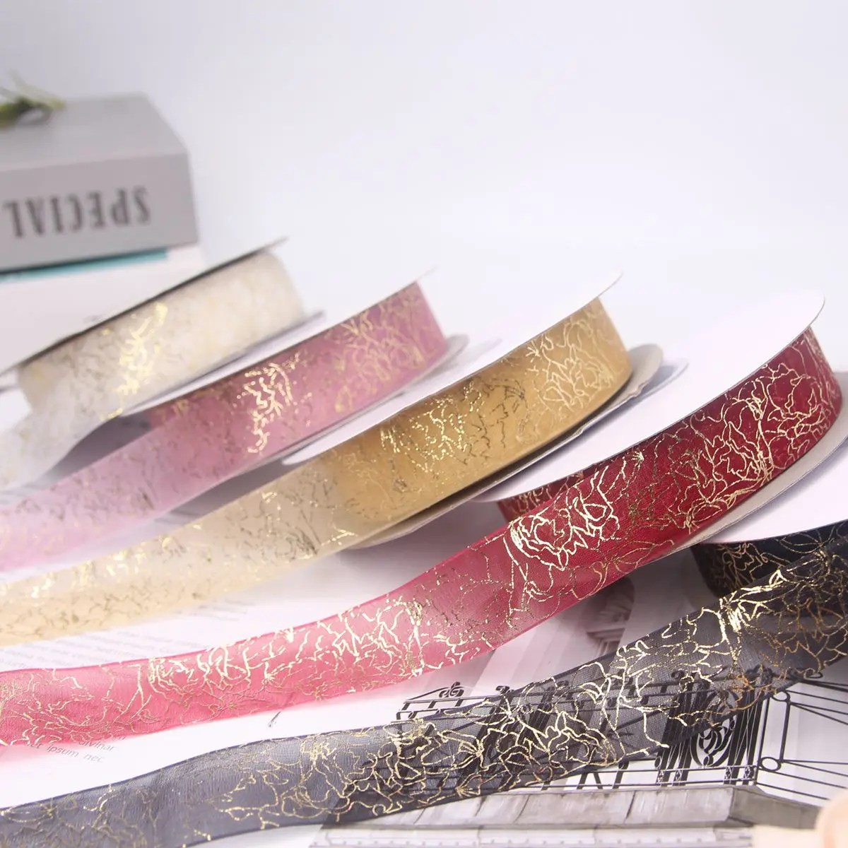 50 Yards Transparent Pattern Hard Yarn Ribbon Wholesale Gift Packaging Decoration Christmas Silk Ribbon Lace Fabric